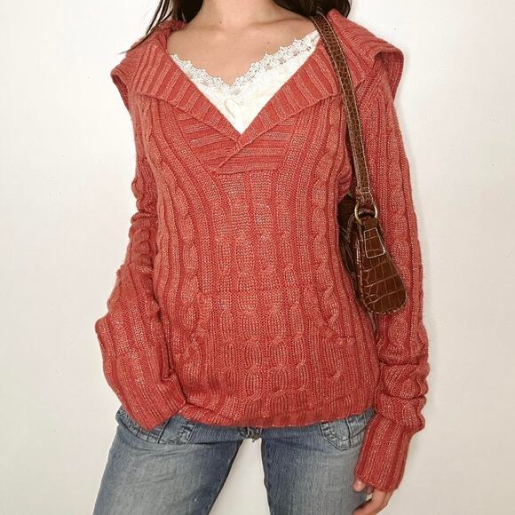 Y2K Duck head coral vneck sweater - Picture 2 of 8